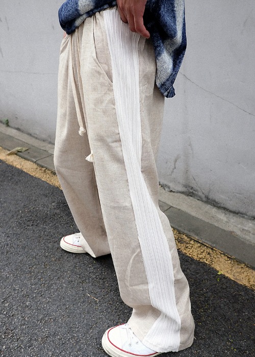 linen pleats wide pants(2 color)